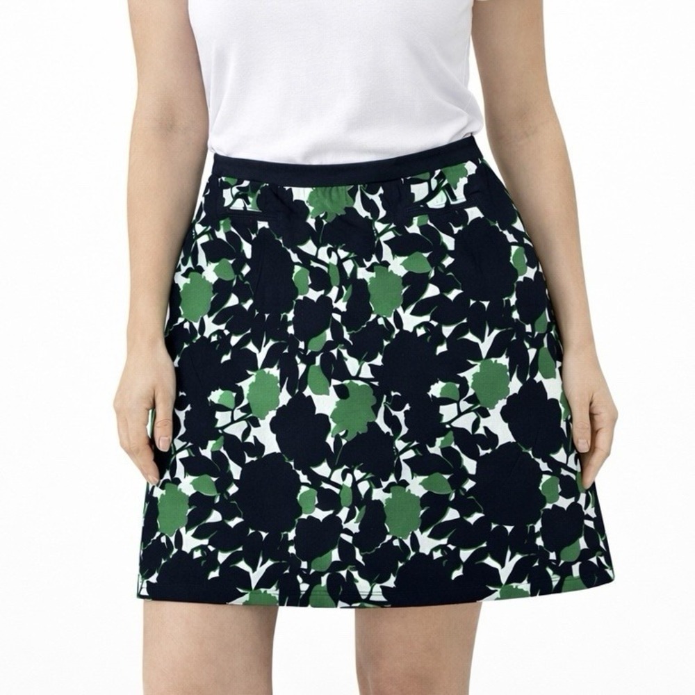 MARGARET M  A-Line Skirt sz XL Green Navy White Floral Pull On Casual Resortwear